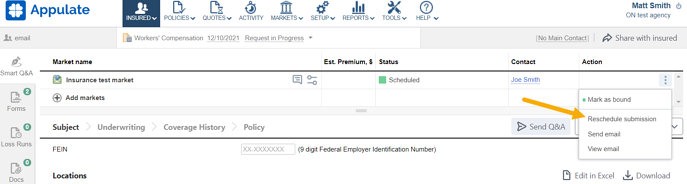 Reschedule submission button